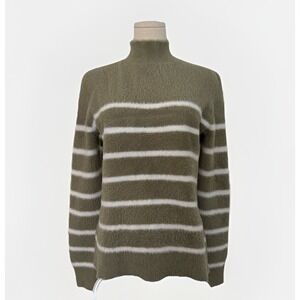 Bailey 44 Fuzzy Eyelash Mock Neck Sweater Womens‎ S Green Striped Cozycore Soft